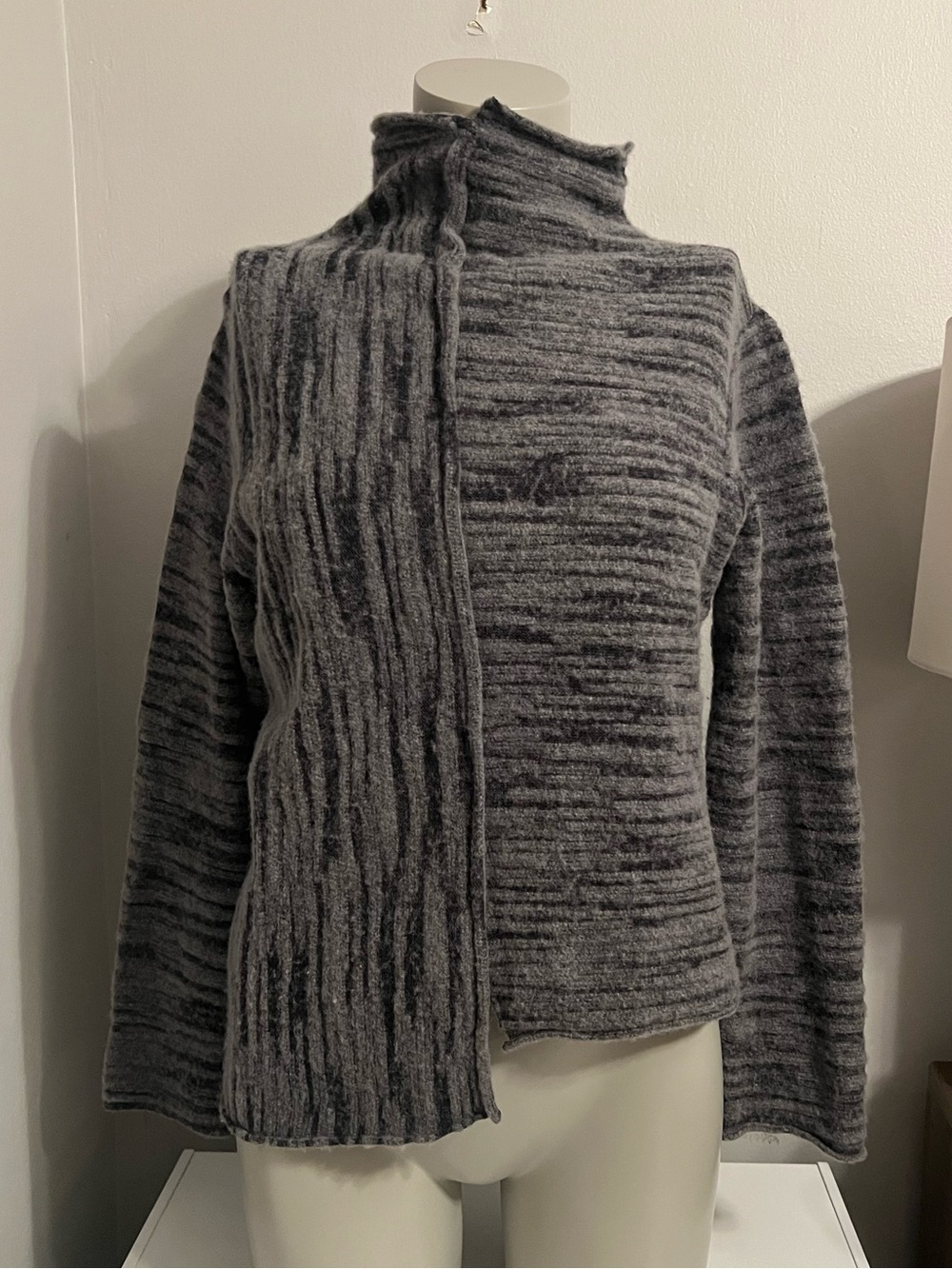 ✨ Crea Concept Wool Blend Asymmetric Sweater L Grey Mock Neck Colorblock Knit